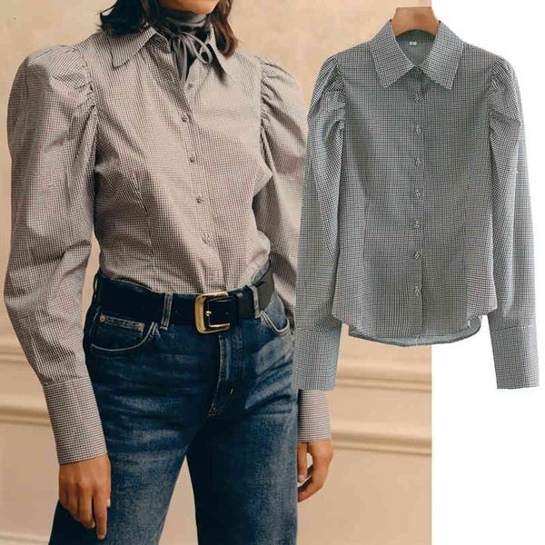 

legging puff manga turn down collar office shake shirt women's blouses, Black