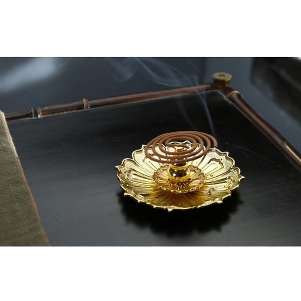 

fragrance lamps retro enshrine worship incense dish gourd and lotus shape holder tray for home (golden)