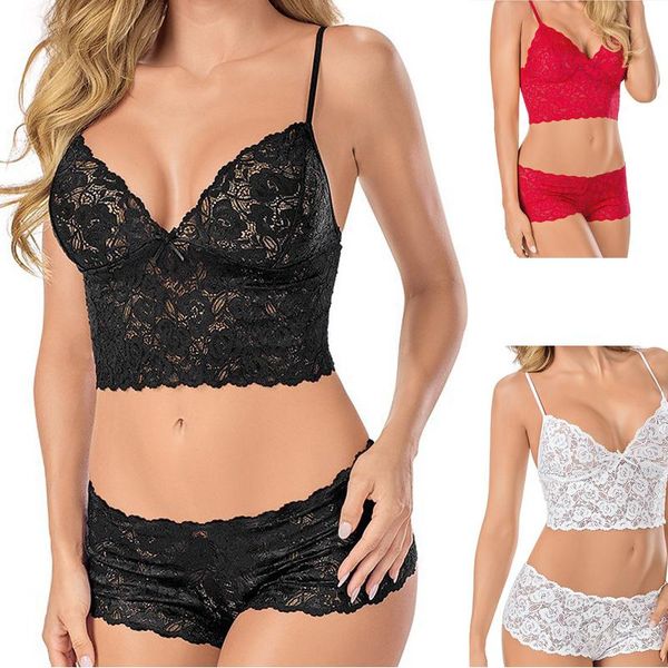 

bras annjoli women's underwear transparent bra pajamas lace set floral pattern spaghetti belt, Red;black