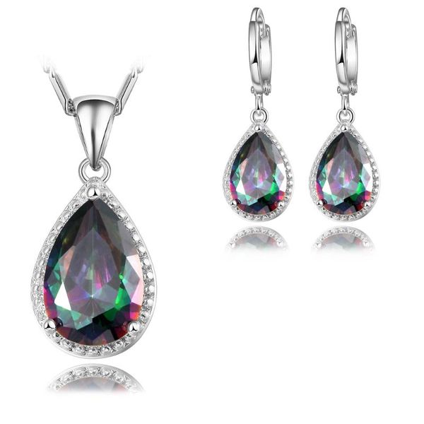 

earrings & necklace european big cz crystal jewelry sets gold color round cubic zirconia & set women costume party gift, Silver