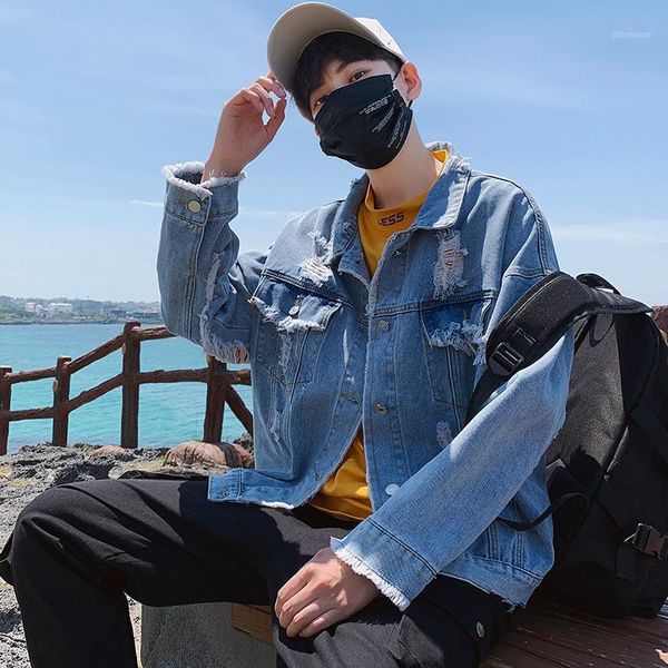

men's jackets autumn denim clothing coat loose jacket male hole1 uzx0, Black;brown