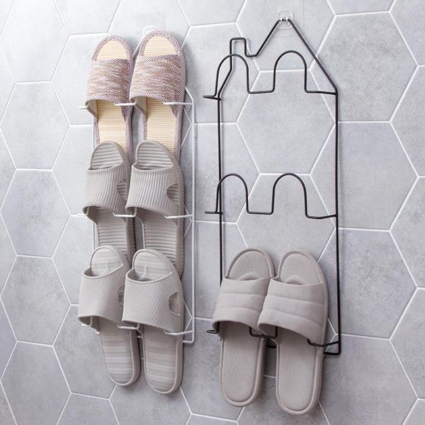 

multi-layer iron shoe rack wall-mounted sticky door hanging storage shelf slipper organizer closet cabinet holder 24.3*56cm clothing & wardr