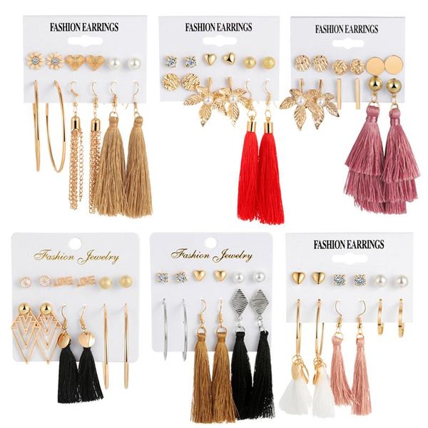 

stud multi design long tassel earrings 2021 bohemian flower love heart geometric for women female wedding jewelry, Golden;silver