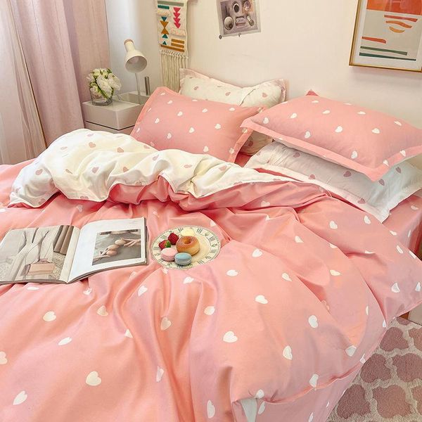 

bedding sets ins princess pink heart duvet cover home textile pillow case bed sheet kids girls covers set king  twin cute kawaii