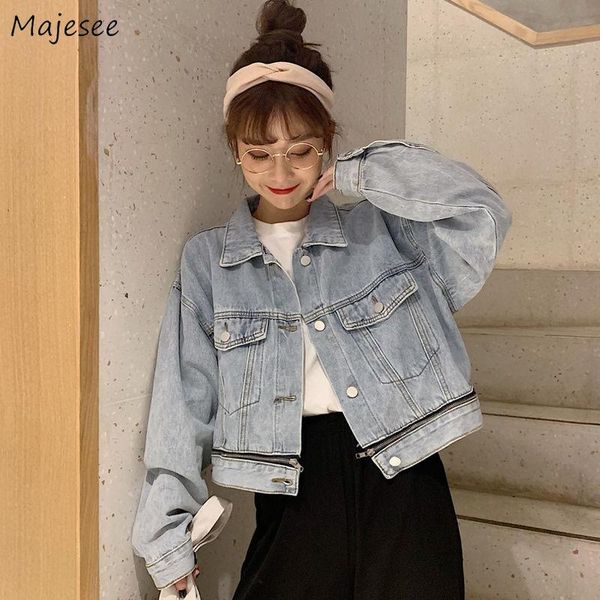 

women's jackets women short basic jacket designer zipper single breasted denim -arrival ulzzang stylish streetwear pockets blue solid f, Black;brown