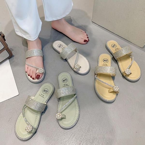 

flat shoes female glitter slides woman's slippers low fashion jelly 2021 luxury soft summer crystal basic pu rubber rome, Black