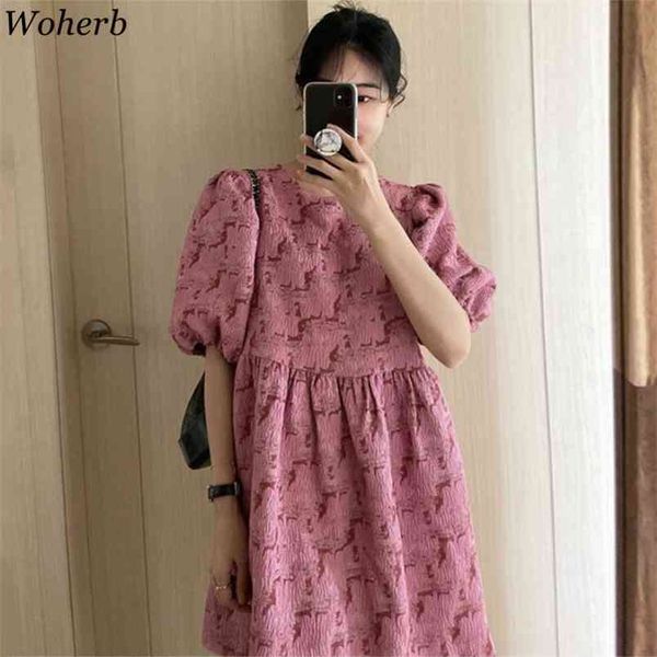 

pleated dress women summer sweet boho mini dresses vintage short puff sleeve robe female casual party holiday korean 210519, Black;gray