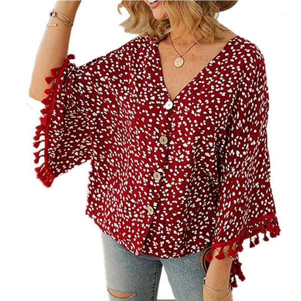 

chiffon printed women's autumn blouse 2021 plus size tunic fashion v neck nine quarter sleeve shirts female casual blusas blouses &1, White