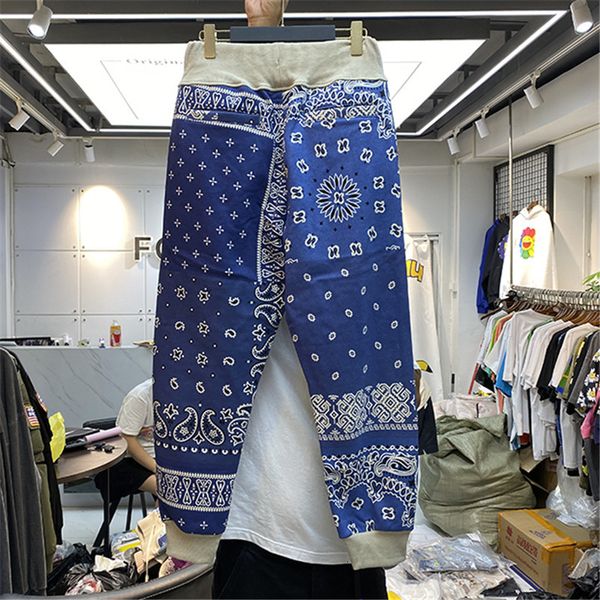 

men's pants complete cashew kapital printing sweatpants contrast shredded slacks of women streetwear wash old pencil pan, Black