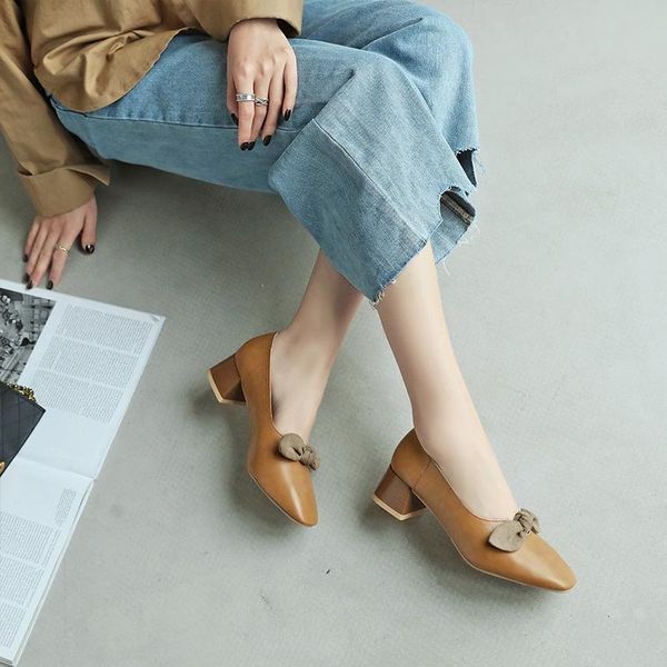 

dress shoes pqecfs big size 32-46 spring & autumn solid bowtie fashion women med square heels pumps 4 colors, Black