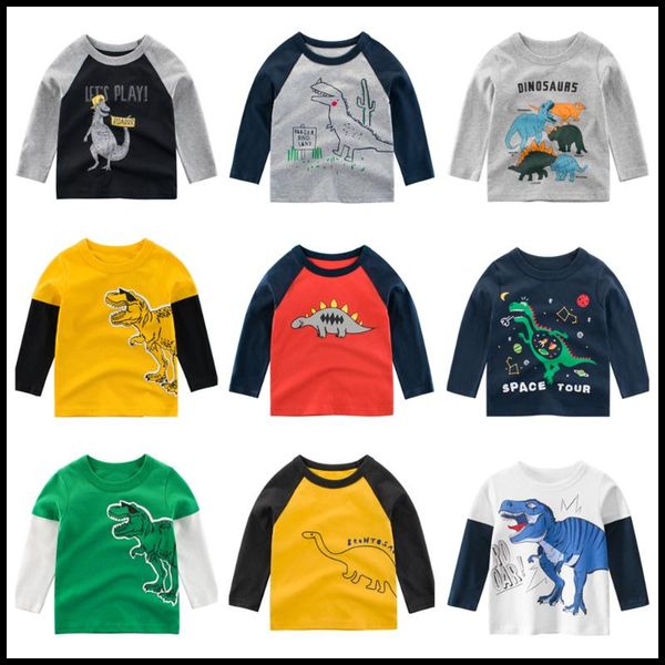 

t-shirts 1 2 3 4 5 6 7 8 9 year kids boys clothes 100% cotto dinosaus cartoon long sleeve baby girls tees bottoming shirts, Blue