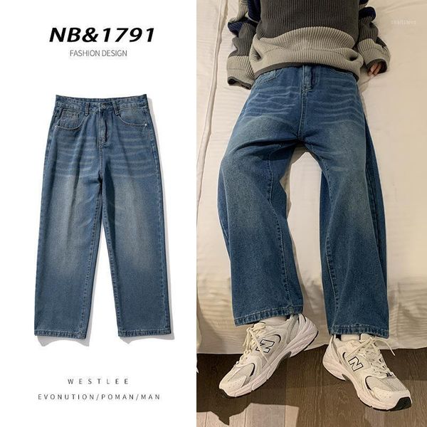 

men's jeans 2021 loose black/blue straight pants solid color casual baggy homme cargo pocket biker denim trousers