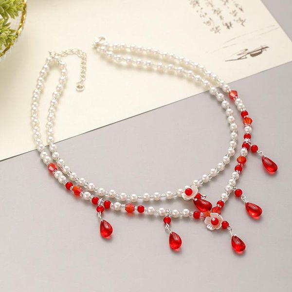 

chains hanfu handmade pearl necklace retro classical women man gift, Silver