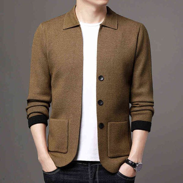 

luxury party jackets autumn and winter men's cardigan fashion slim fit handsome stripe knitted lapel coat sweater men, Black
