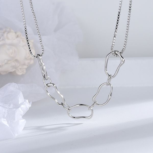 

pendant necklac geometric circle necklace, simple personality, plain chain, fashion pendant, cool temperament, clavicle chain, Silver
