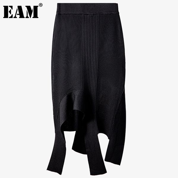 

[eam] high elastic waist black knitting asymmetrical half-body long skirt women fashion spring autumn 1dd6364 21512