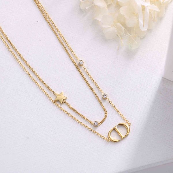 

design jewelry decorated titanium steel letter star diamond double bone chain necklace korean elegant simple advanced feeling, Silver