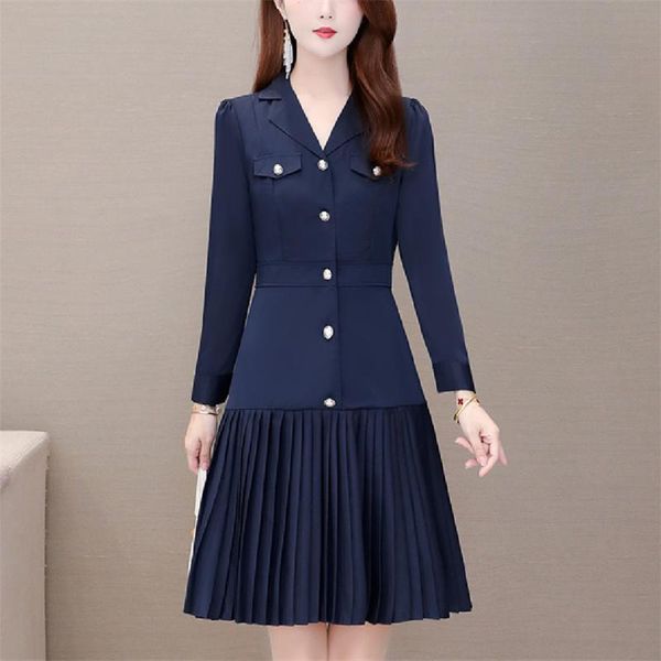 

casual dresses autumn winter collar single-breasted dress women fashion pleated solid all-match party vestidos, Black;gray