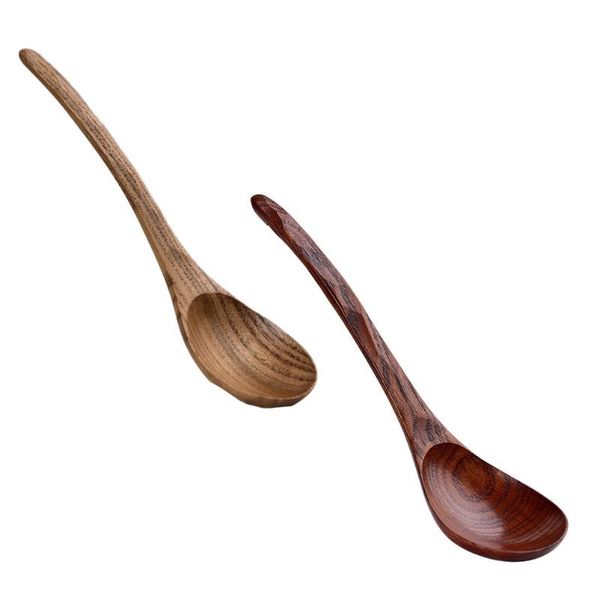 

spoons 2pcs curved handle soup wooden rice eating (assorted color)