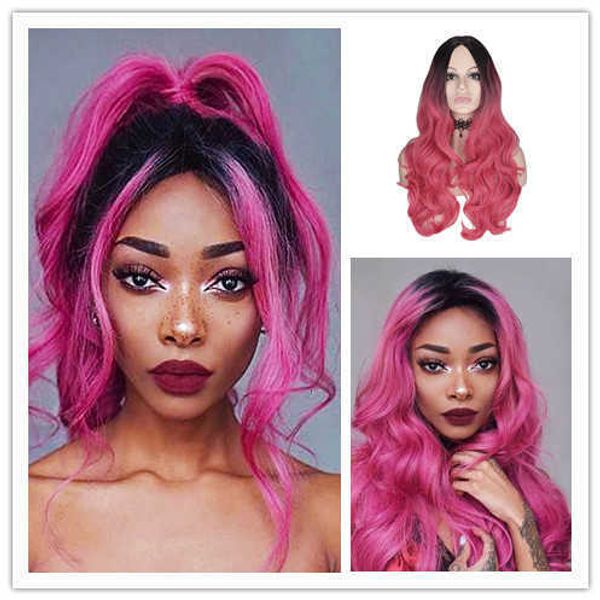 

wig female black gradient rose red big wave long curly hair dyeing wigs