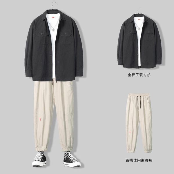 

men's tracksuits men casual sets fashion trend sweat suits matching spring autumn tooling shirts ropa hombre clothingbc50tz, Gray