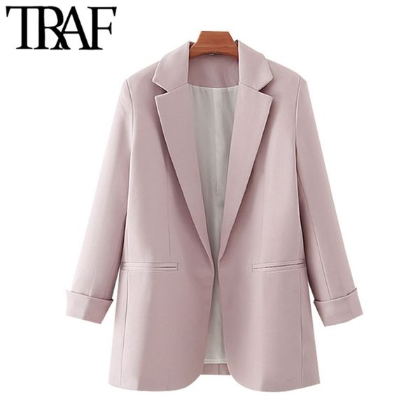 

traf women fashion office wear solid blazers coat vintage long sleeve pockets female outerwear chic 211019, White;black