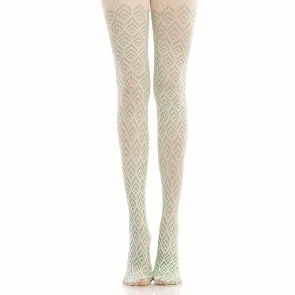 

socks & hosiery fresh mint green geometric printing pantyhose, Black;white
