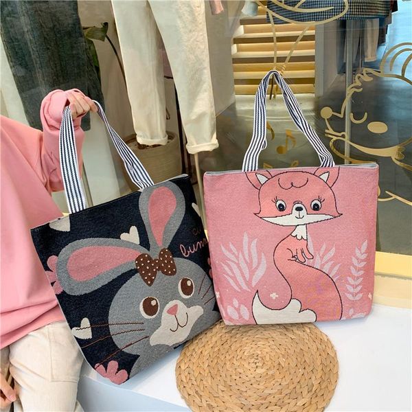 

evening bags canvas bag cartoon shoulder girl leisure student embroidered fabric