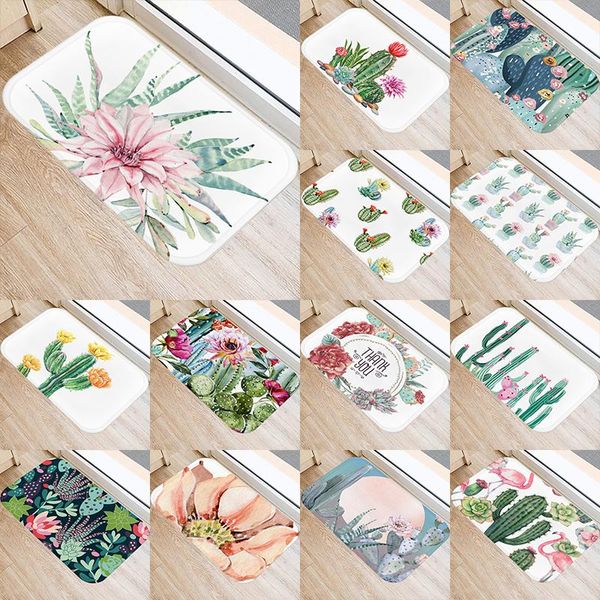 

cactus pattern kitchen entrance 40*60cm door mat coral velvet carpet rubber colorful indoor floor mats non-anti-slip rug 48261-2 carpets