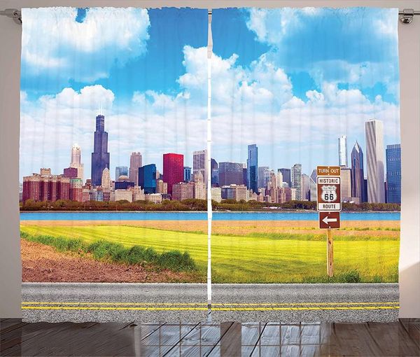 

curtain & drapes chicago skyline curtains historical route 66 highway background with skyscrapers om picture window for kids room