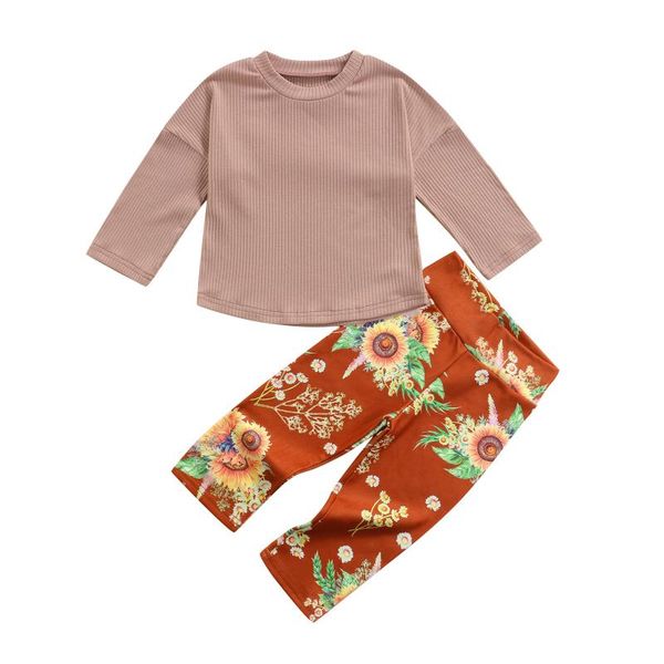 

clothing sets autumn 2pcs kids baby girls tracksuit toddlers long sleeves t-shirt pullovers sunflower print elastic waist pants, White