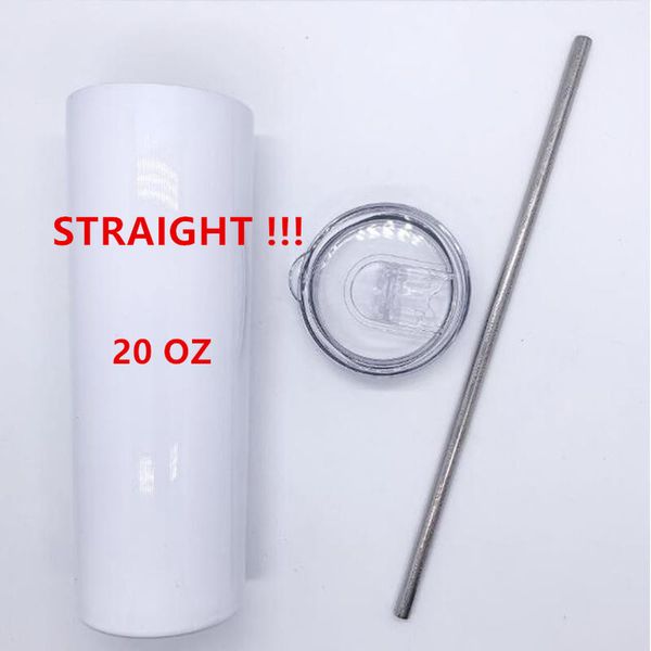 

straight 20oz sublimation tumblers with metal straw stainless steel water bottles double insulated blank outdoor cups mugs dhl shipping fy42