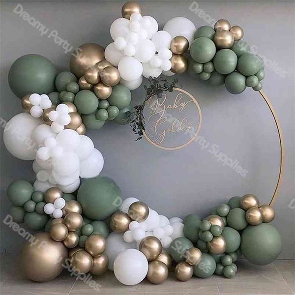 137pcs Baby Shower Balloon Garland Arch 12Ft Retro Green White Gold Latex Air Balloons Pack per forniture per feste di compleanno 210719