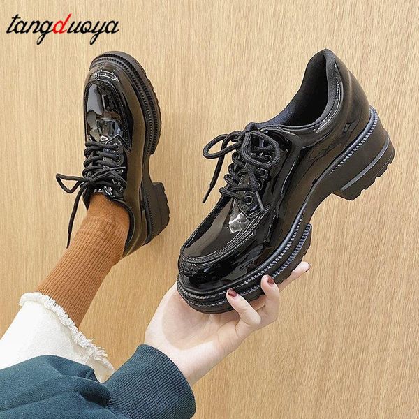 

dress shoes low women black high heels pumps patent leather platform woman round toe mary jane mujer2021