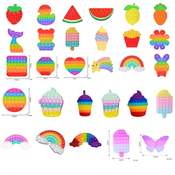 

rainbow fruits shapes push fidget toy sensory bubble autism special needs anxiety stress reliever wholesale party favor gifts