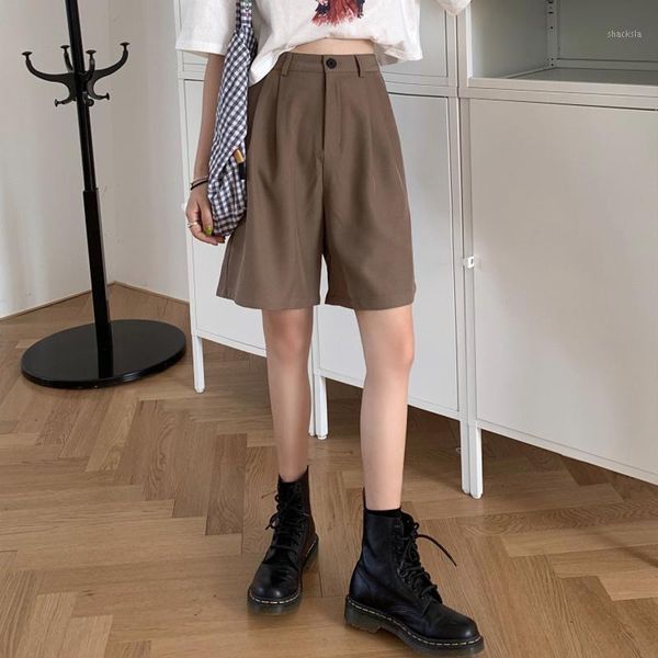 

women's shorts fifth suit summer 2021 high waist straight 5-point pants casual loose wide-legged versatile, White;black