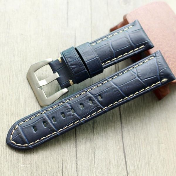 

watch bands 22mm 24mm 26mm dark blue crocodile pattern genuine leather watchband strap for pam 42mm 44mm 47mm dial bracelet, Black;brown