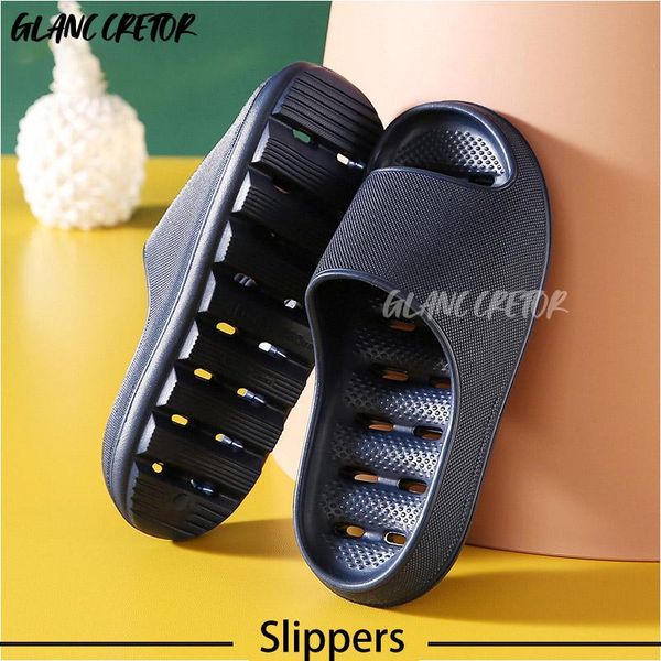

slippers eva home men bathroom shoes hole leaking sandals indoor shower women slipper anti-slip summer slides, Black