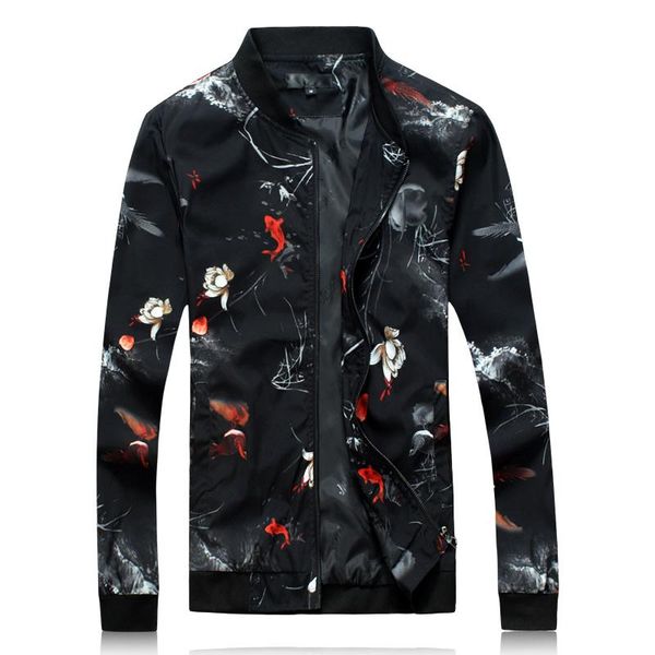 

men's jackets plus size 5xl 6xl jacket 2021 autumn fashion style floral men casual stand collar flower mens zipper coats, Black;brown