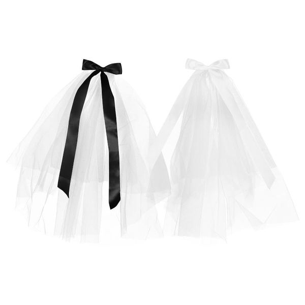 

bridal veils 2pcs bride veil bowknot hair decor lolita cosplay headdress, Black