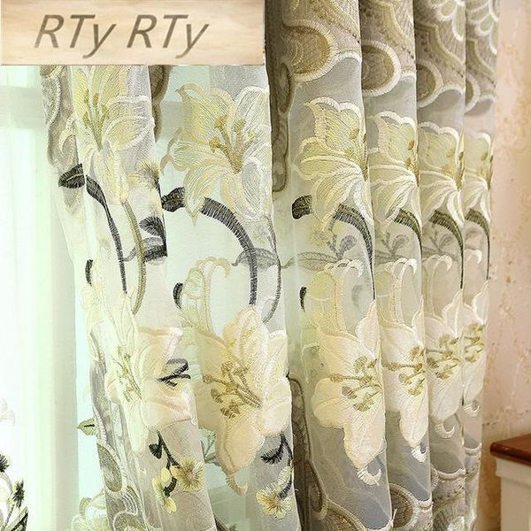 

curtain & drapes embroidery chenille embroidered semi-blackout curtains european style fabric and tulle for living room villa bedroom m011-4