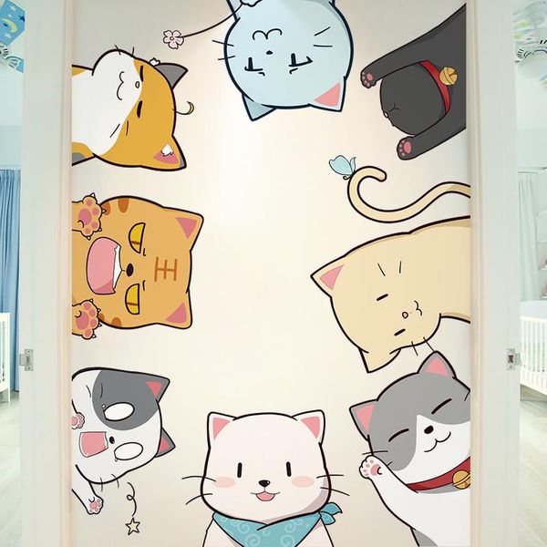 

wall stickers [shijuehezi] cartoon cats sticker diy animals decals for kids rooms baby bedroom nursery home decoration accessories
