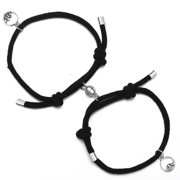 

2pcs couple magnet attract lover bracelet gift for men women friend rope charm bracelets personality jewelry, Golden;silver