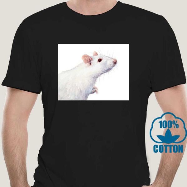 

men's t-shirts anime clothes white rat watercolor albino animal t shirt minimalism animals nature mouse lab, White;black