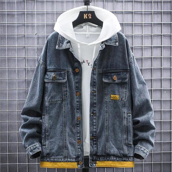 

men's jackets winter 2021 denim jacket loose multi pocket casual, Black;brown