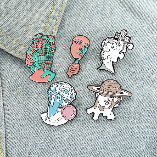 

5 styles sculpture enamel pins custom fun art brooches bag clothes lapel pin label badge cartoon jewelry gift for friends, Gray