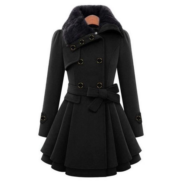 

women's jackets women winter slim long wool sherpa coat double breasted padded korean cashmere england style trench windbreaker, Black;brown