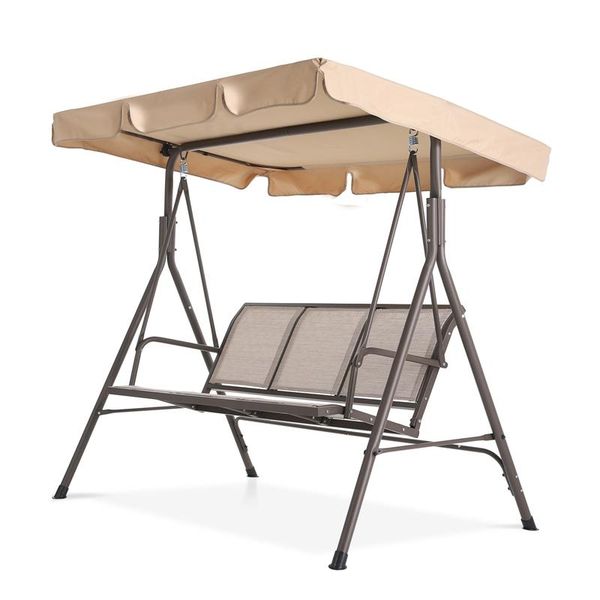 

camp furniture 3 person outdoor patio swing steel frame textlene seats chair beige