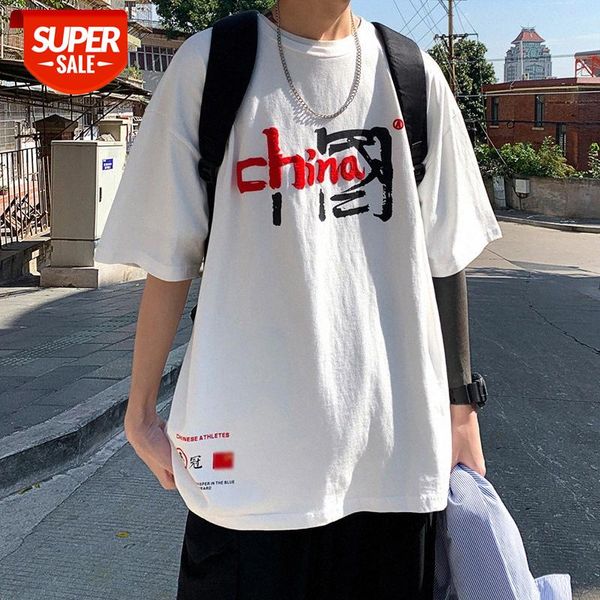 

t-shirt men's short-sleeved hong kong romantic loose all-match half-sleeved clothes #oi4e, White;black