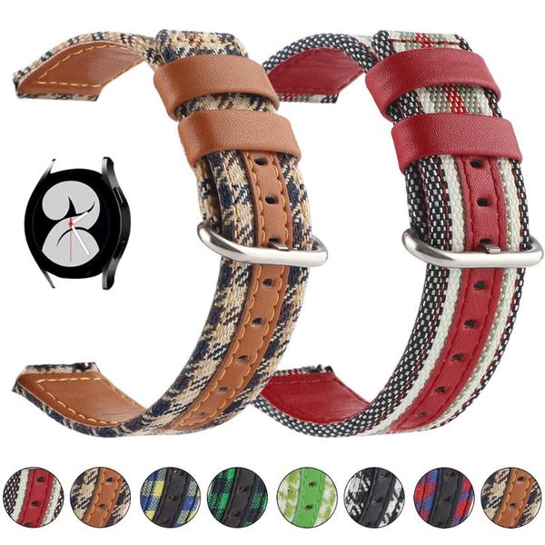 

watch bands fabric leather wrist strap for galaxy watch3 41/45mm watchband samsung 42/46mm active 2 bracelet accessories 22 20mm, Black;brown